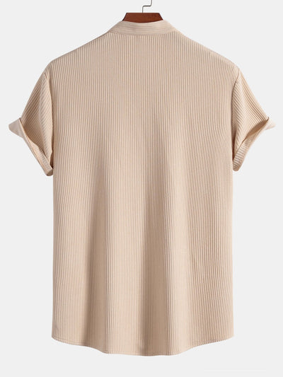 Muscle Fit Stand Collar Ribbed Shirt