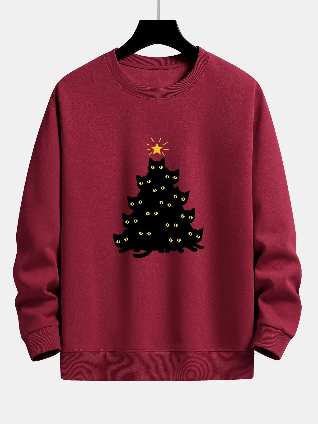 Zwarte Kat Kerstboom Print Relax Fit Sweatshirt