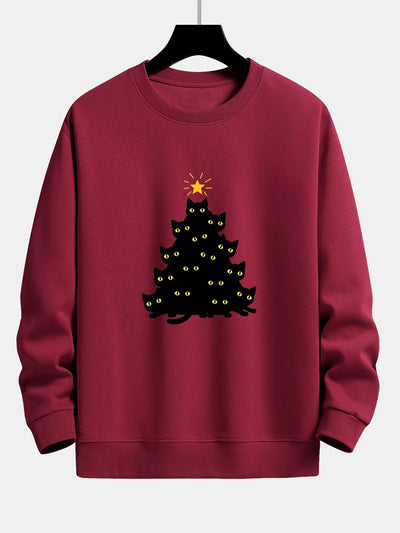 Zwarte Kat Kerstboom Print Relax Fit Sweatshirt