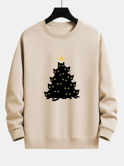Zwarte Kat Kerstboom Print Relax Fit Sweatshirt