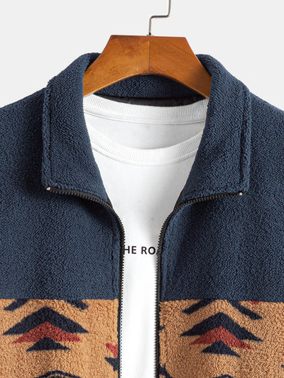 Aztec Print Patchwork Teddy Fleece Coat