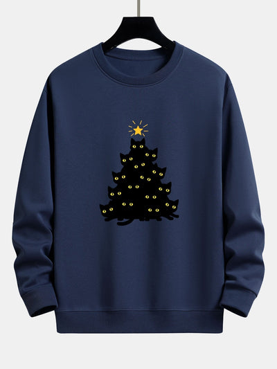 Zwarte Kat Kerstboom Print Relax Fit Sweatshirt