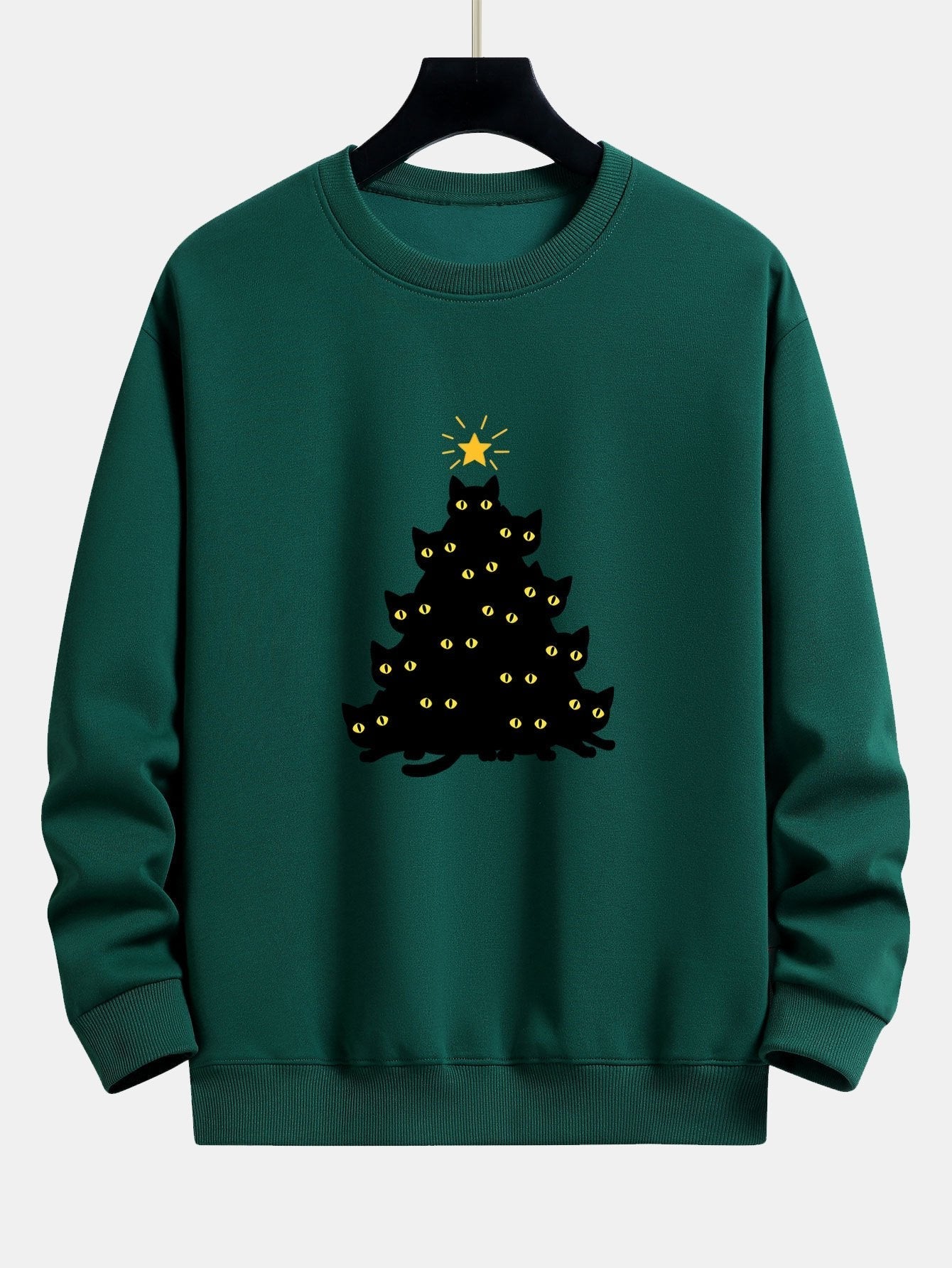 Zwarte Kat Kerstboom Print Relax Fit Sweatshirt