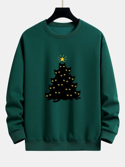Zwarte Kat Kerstboom Print Relax Fit Sweatshirt