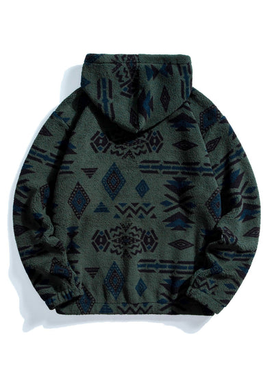 Aztec Print Teddy Hoodie & Drawstring Corduroy Cargo Jogger Pants