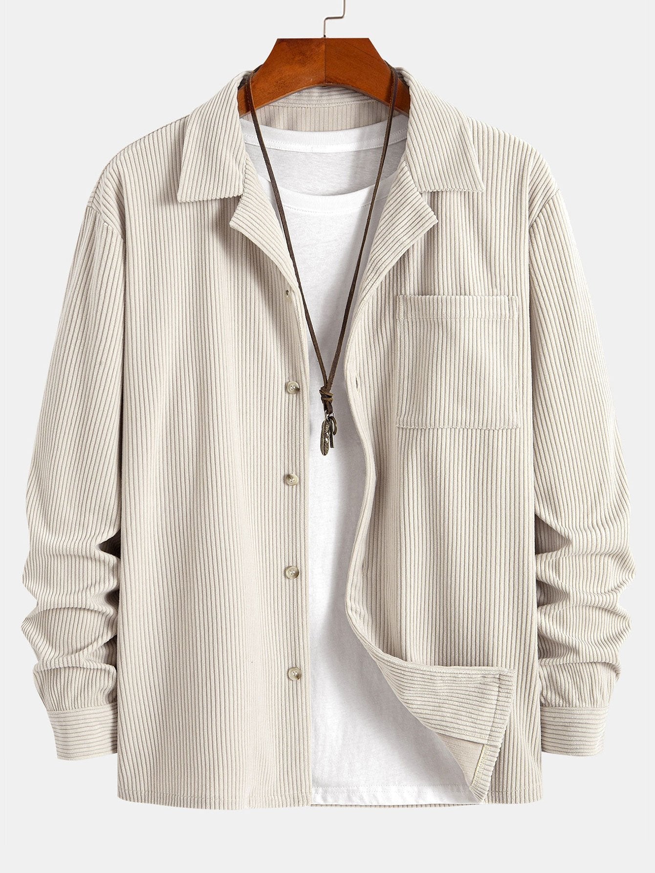 Long Sleeve Corduroy Cuban Collar Shirt & Straight Leg Linen Pants