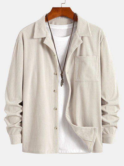 Long Sleeve Corduroy Cuban Collar Shirt & Straight Leg Linen Pants