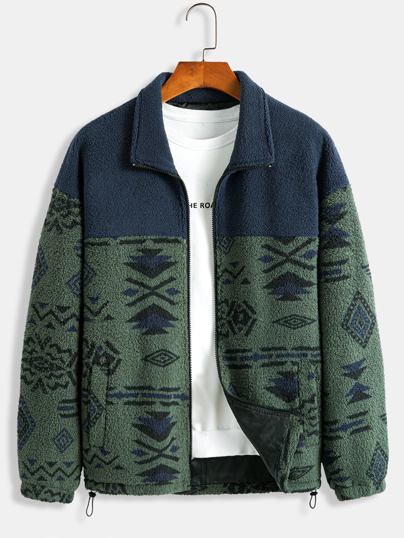Aztec Print Patchwork Teddy Fleece Coat