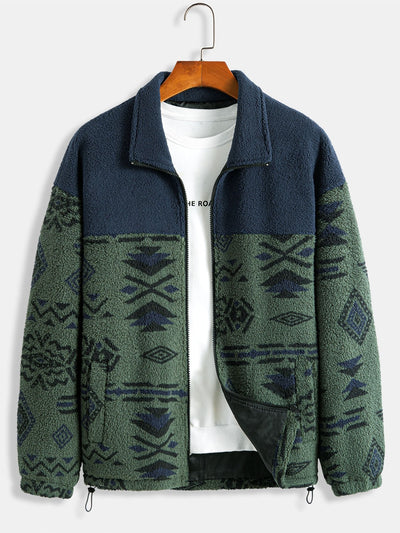 Aztec Print Patchwork Teddy Fleece Coat