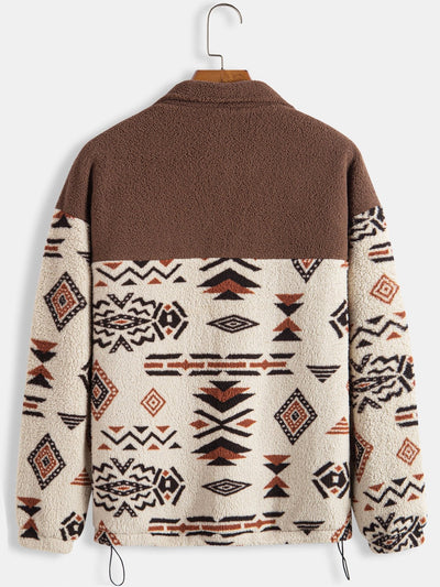 Aztec Print Patchwork Teddy Fleece Coat
