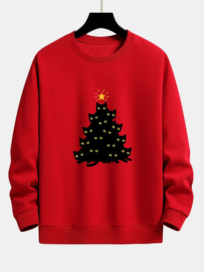 Zwarte Kat Kerstboom Print Relax Fit Sweatshirt