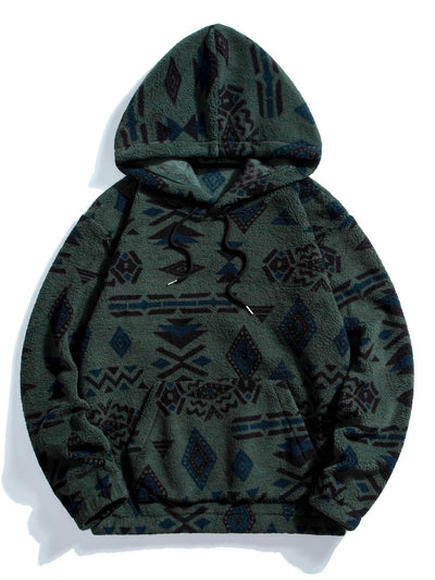 Aztec Print Teddy Hoodie & Drawstring Corduroy Cargo Jogger Pants