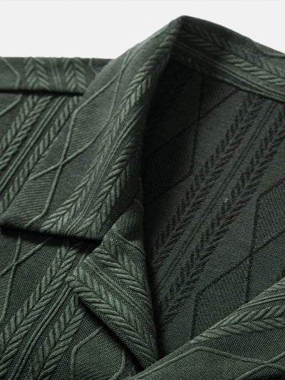 Knitted Geometric Rhombus Jacquard Cuban Shirt & Straight Leg Linen Pants