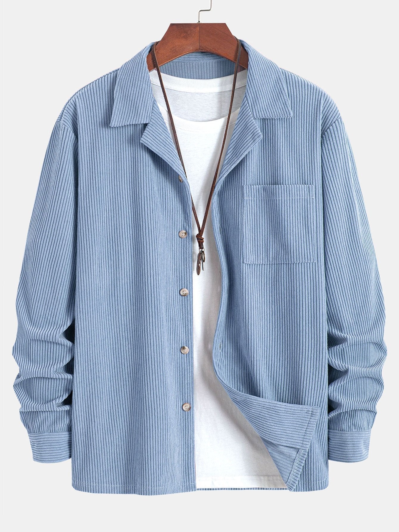 Long Sleeve Corduroy Cuban Collar Shirt & Straight Leg Linen Pants