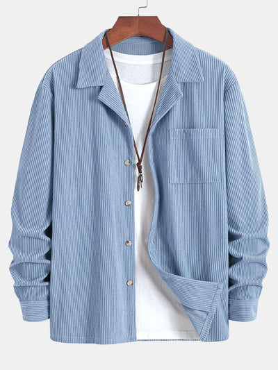 Long Sleeve Corduroy Cuban Collar Shirt & Straight Leg Linen Pants