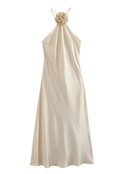 Faelith ™ | Satin Halterneck Backless Maxi Dress