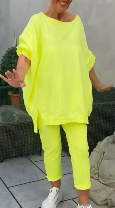 ⏳Begrenzte Zeit 50% Rabatt💥🥰 Rundhalsausschnitt mit Schlitz. Fluoreszierender Freizeitanzug für Damen