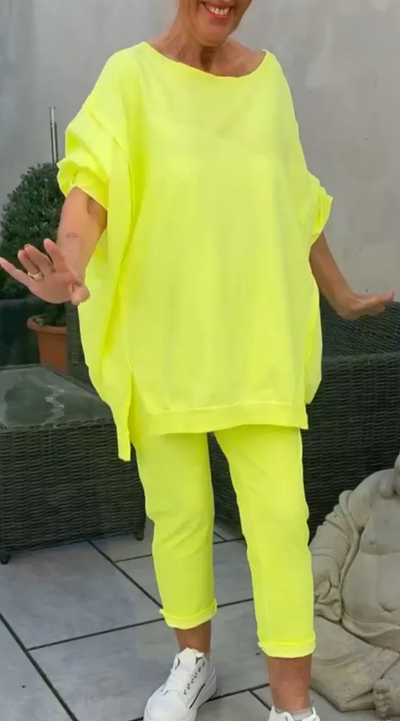 ⏳Begrenzte Zeit 50% Rabatt💥🥰 Rundhalsausschnitt mit Schlitz. Fluoreszierender Freizeitanzug für Damen
