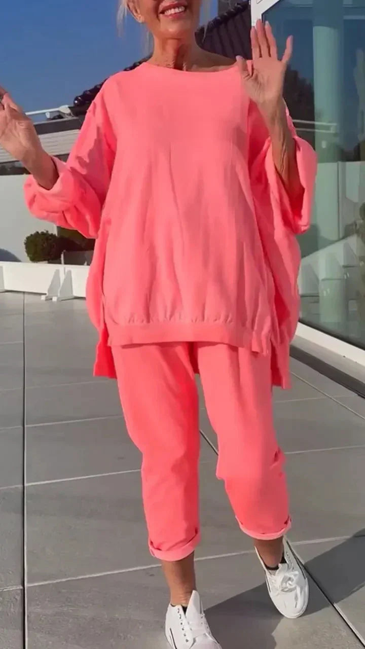 ⏳Begrenzte Zeit 50% Rabatt💥🥰 Rundhalsausschnitt mit Schlitz. Fluoreszierender Freizeitanzug für Damen