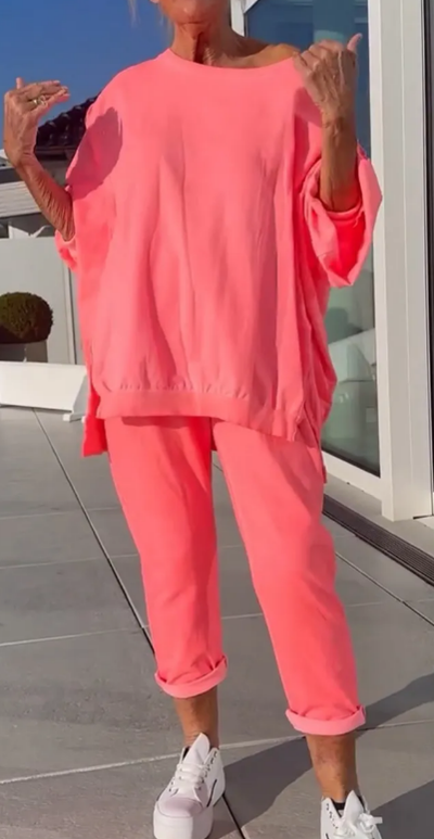 ⏳Begrenzte Zeit 50% Rabatt💥🥰 Rundhalsausschnitt mit Schlitz. Fluoreszierender Freizeitanzug für Damen