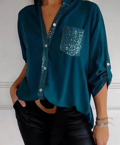 LUCIE | Top Patchwork mit Pailletten, glänzend und elegant