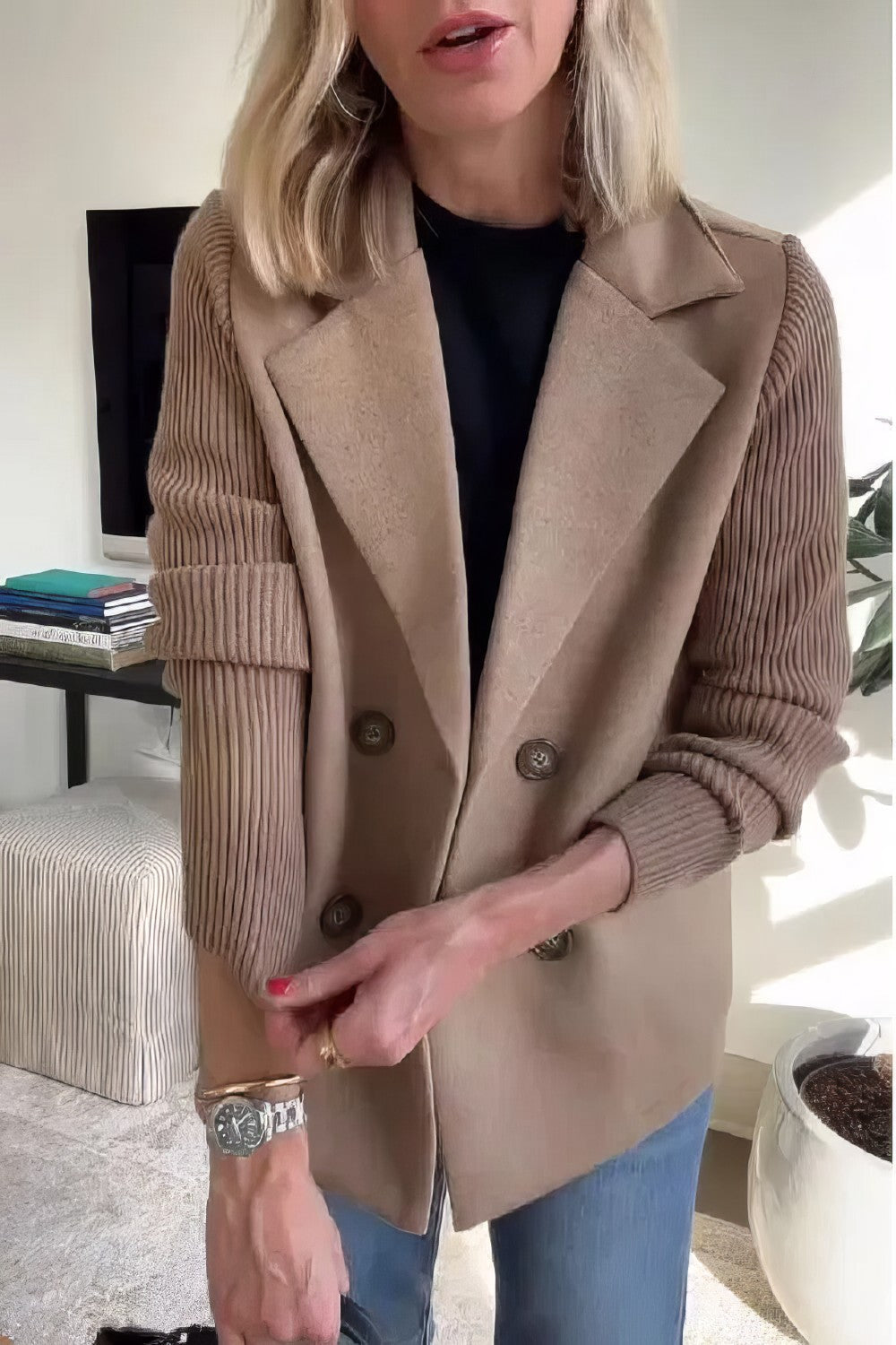 CLAIRE | Cardigan long à manches patchwork, tendance et chic