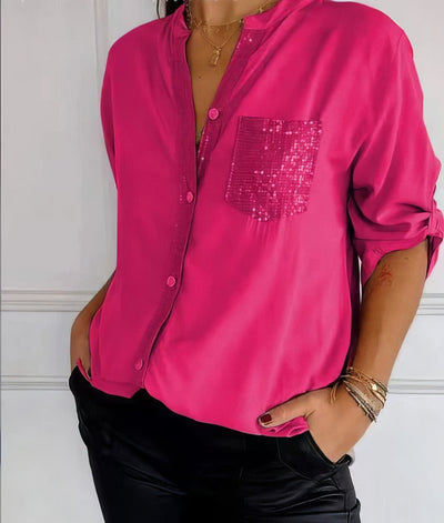 LUCIE | Top Patchwork mit Pailletten, glänzend und elegant